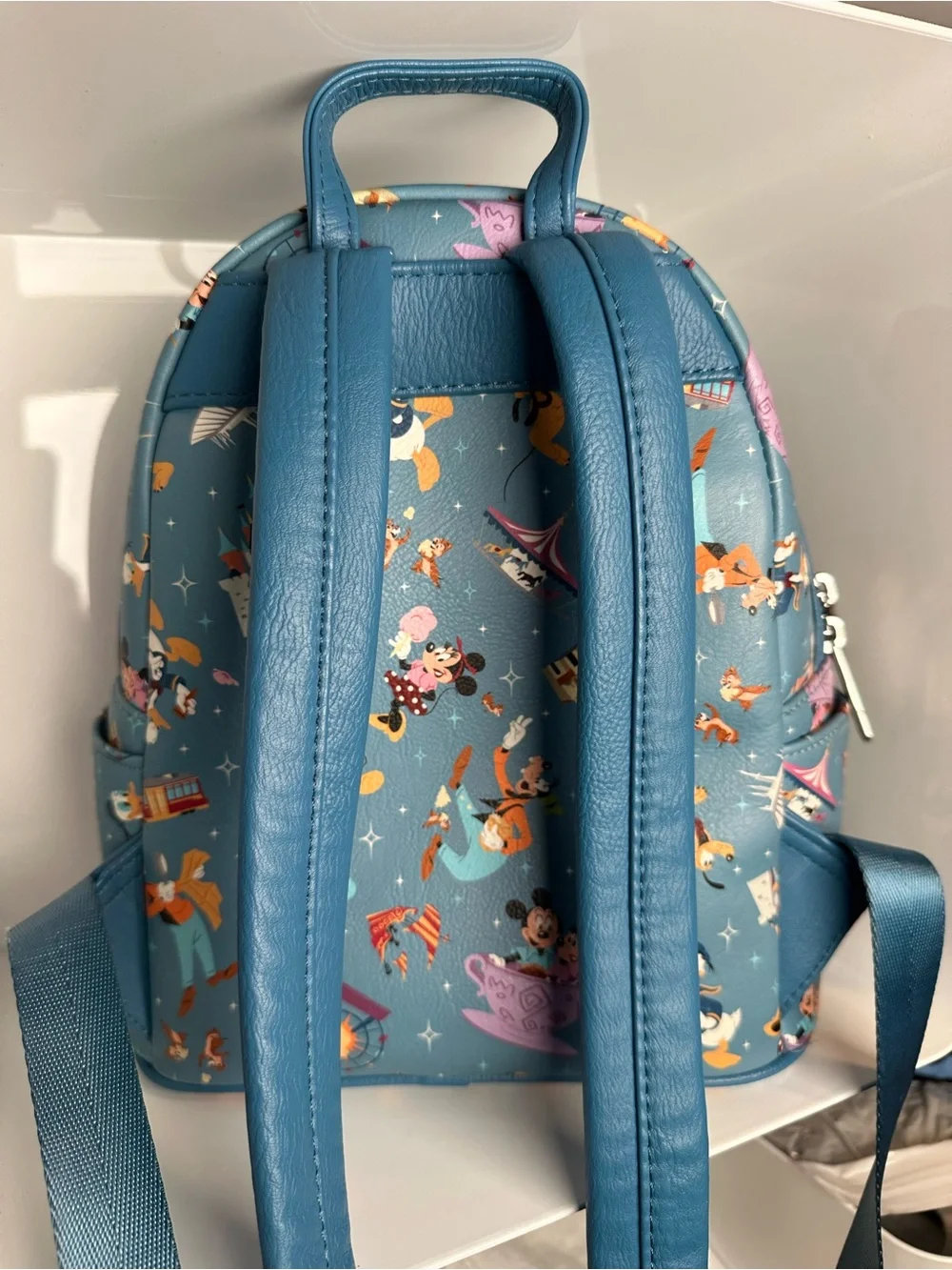 Disney Parks Loungefly Mini Backpack Play in the Park Slate Blue Attractions AOP